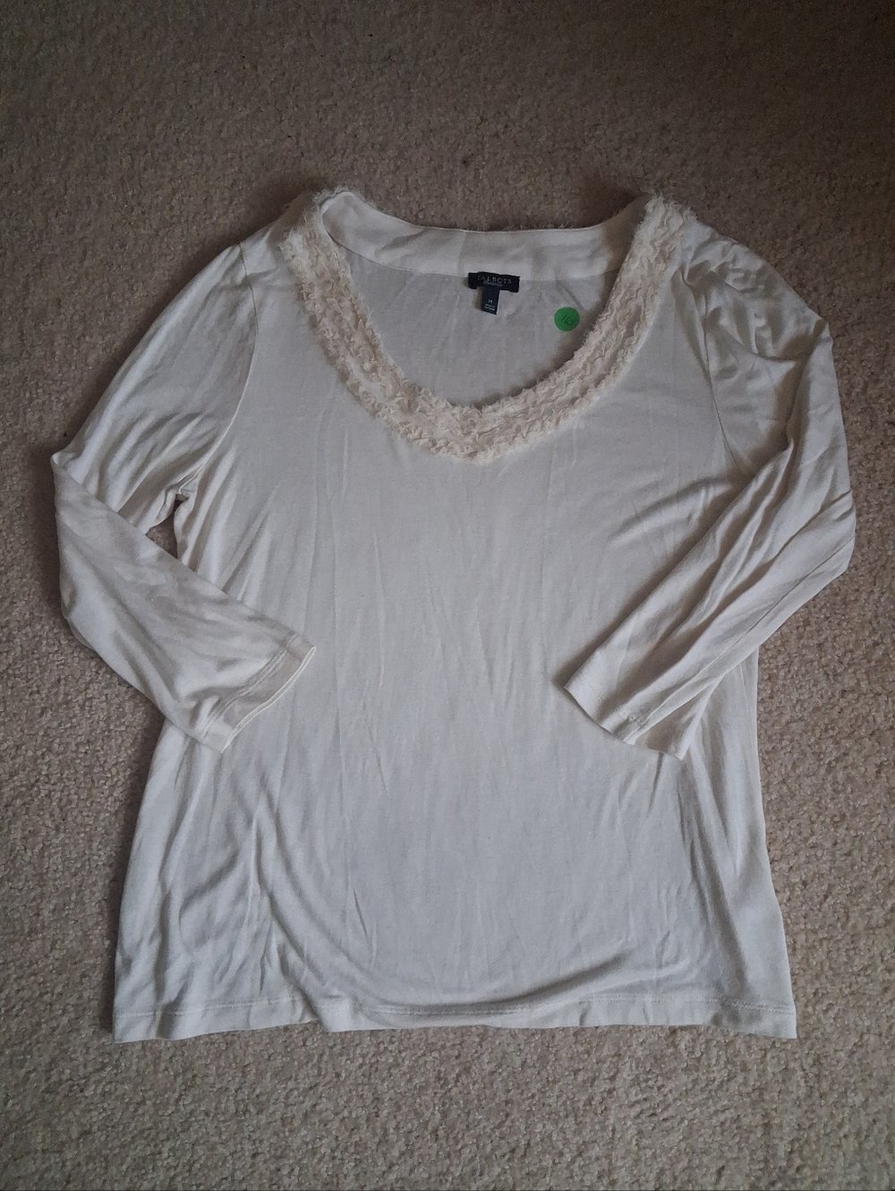 Talbots Cream Textured Lace-Trim Top